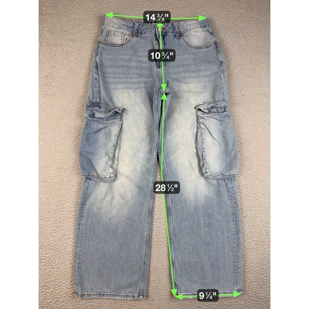 Womens Wide Leg Baggy Jeans Size 9/29 S.O.N.G. 90's Utility Cargo Skater Pockets